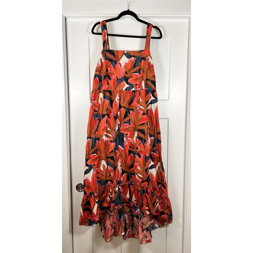 Who What Wear Women 2XL XXL Pink Orange Floral Ruffle Hi-Low Maxi‎ Sundress New